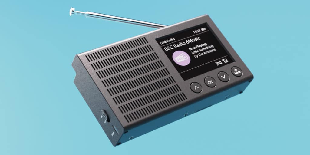 Portable DAB Radio with Bluetooth - Eddington on Blue Background